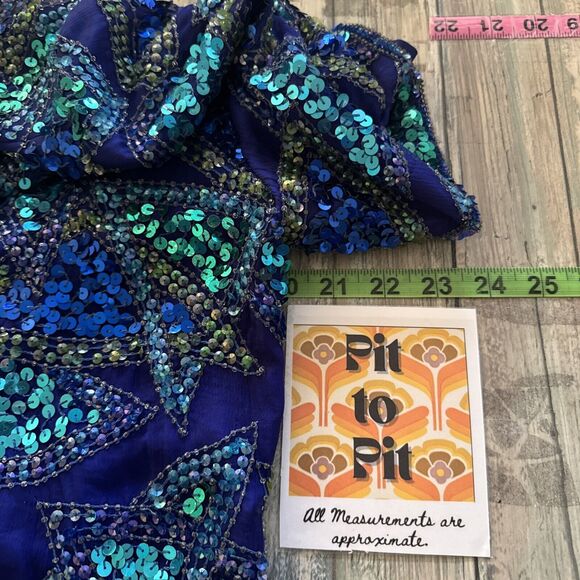 Jakelin Designs Beaded Sequin Top Large Silk Lined Geo Vintage 80s Glam Blue - Picture 11 of 14